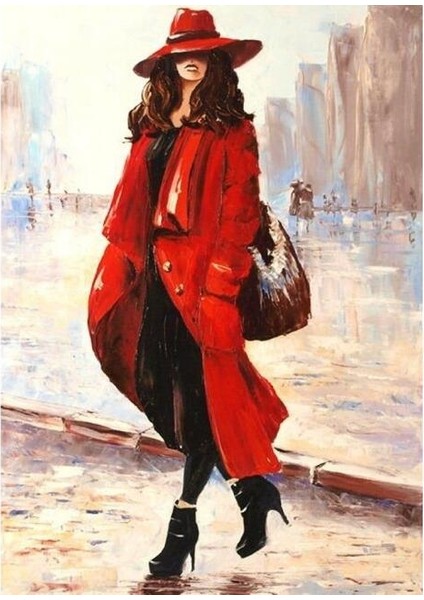 Canvas Kırmızı Şapkalı Güzel Sayılarla Boyama Seti Kasnaklı 70 x 90 cm