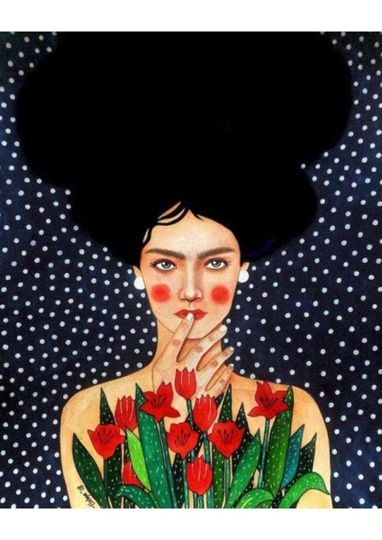 Canvas Laleli Kadın Sayılarla Boyama Seti Kasnaklı 40 x 50 cm