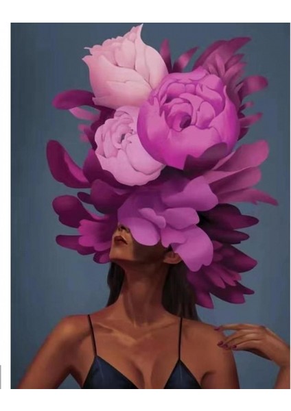 Canvas Çiçek Kadın 23 Sayılarla Boyama Seti Kasnaklı 40 x 50 cm