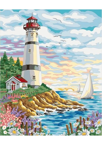 Canvas Yelken ve Fener Sayılarla Boyama Seti Kasnaklı 40 x 50 cm