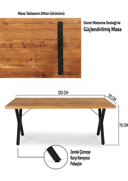 120X70 Doğal Ladin Ahşap Kütük Ağaç Masa Baklava Çapraz Ayak