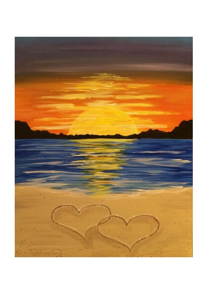 Canvas Kumsalda Kalpli Gün Batımı Sayılarla Boyama Seti Kasnaklı 60 x 75 cm