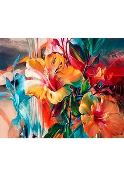 Canvas Çiçeklerin Şöleni Sayılarla Boyama Seti Kasnaklı 50 x 65 cm