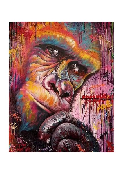 Canvas Düşünen Goril Sayılarla Boyama Seti Kasnaklı 100 x 140 cm