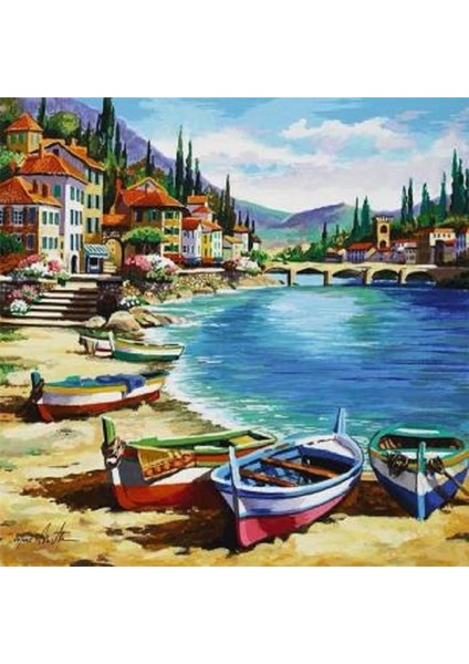 Canvas Köprülü Sahil Köyü Sayılarla Boyama Seti Rulo 40 x 50 cm