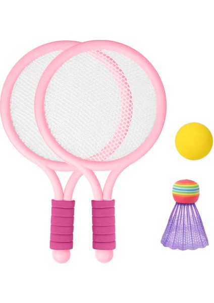 Çocuklar Plastik Badminton Tenis Raketleri Top Seti Bahçe Sporları Oyuncaklar Hediyeler Pembe (Yurt Dışından)