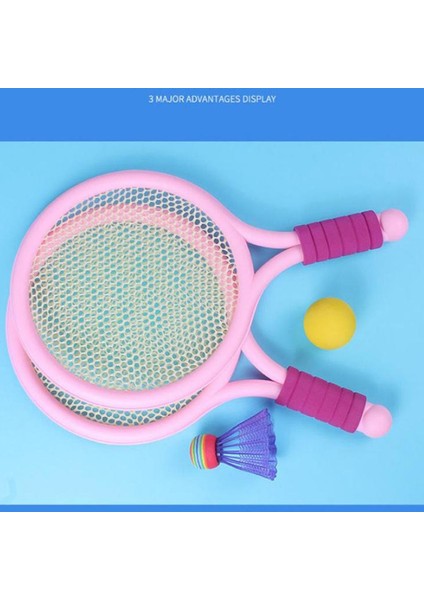 Çocuklar Plastik Badminton Tenis Raketleri Top Seti Bahçe Sporları Oyuncaklar Hediyeler Pembe (Yurt Dışından)