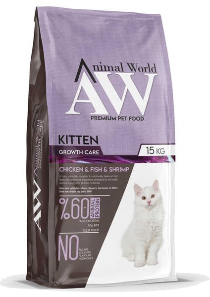 Animal World Kitten Tavuk – Balık ve Karidesli Yavru Kedi Maması 15 kg