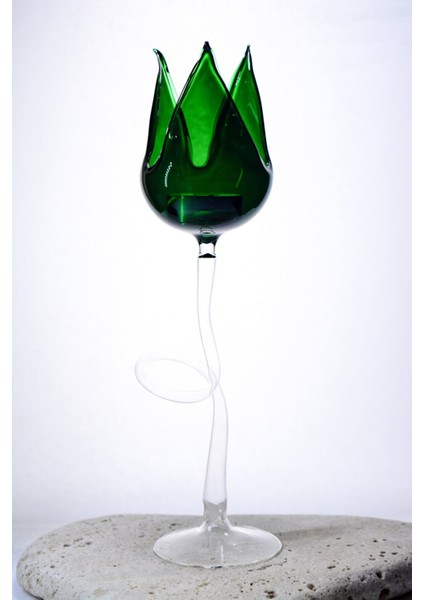 Üfleme Cam El Yapımı Renkli Lale Figürlü Mumluk