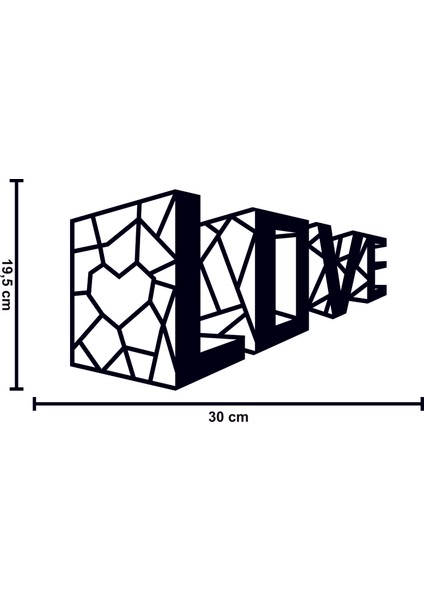 "3d Love Yazılı Lazer Kesim Mdf - 30X19 Cm"