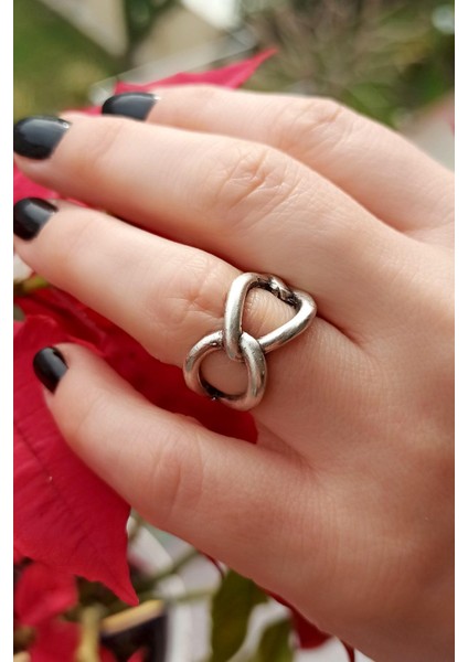 Antik Gümüş Kaplama Zincir Şekilli El Yapımı Ayarlanabilir Unisex Yüzük