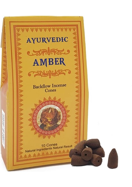 Ayurvedic Incense Ayurvedic Konik Geri Akış Tütsü Amber Aromalı 10 Adet