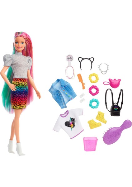 GRN81 Barbie, Leopar Desenli Saçlar Bebeği fırsatları