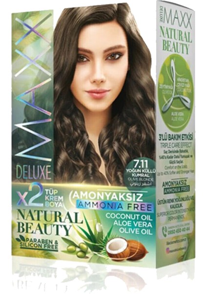 Maxx Deluxe Natural Beauty Amonyaksız Saç Boyası 7.11 Yoğun Küllü Kumral