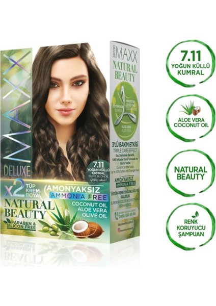 Maxx Deluxe Natural Beauty Amonyaksız Saç Boyası 7.11 Yoğun Küllü Kumral