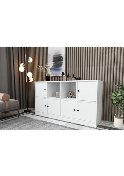 Rafli Dolapli Konsol Beyaz 130 cm KNS-1017-Ç