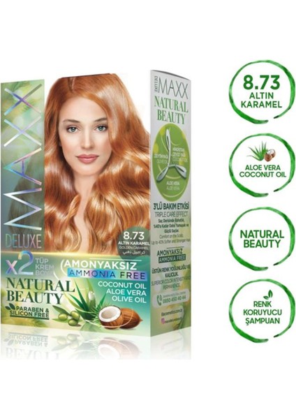 2 Paket Natural Beauty Amonyaksız Saç Boyası 8.73 Altın Karamel