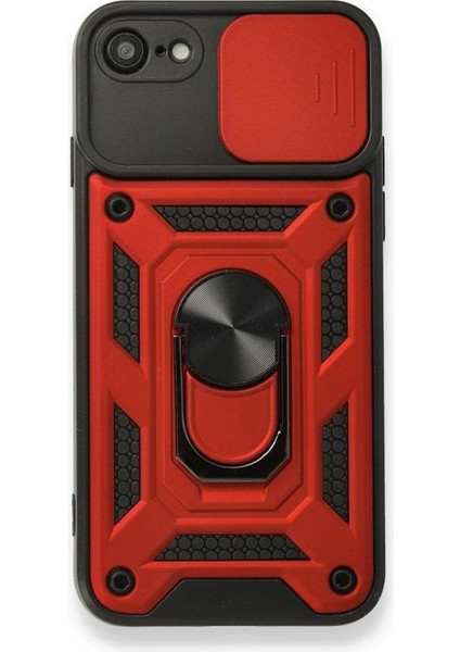 iPhone Se Kılıf Tank Aramid Sürgülü Vega Yüzüklü Kırmızı