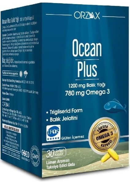 Ocean Plus 1200 Mg 30 Kapsül Saf Balık Yağı SKT:10/2023