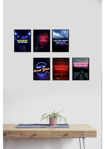 Neon Sözler 6 Parça Mdf Tablo