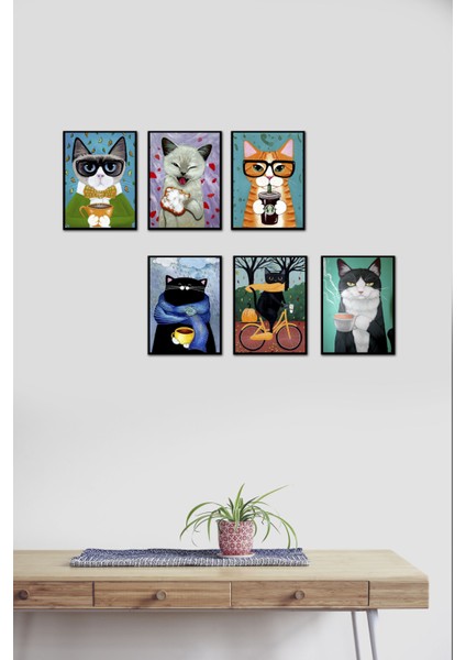 Kedi 6 Parça Mdf Tablo