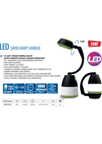 LED Şarjlı Kamp Lambası 6W