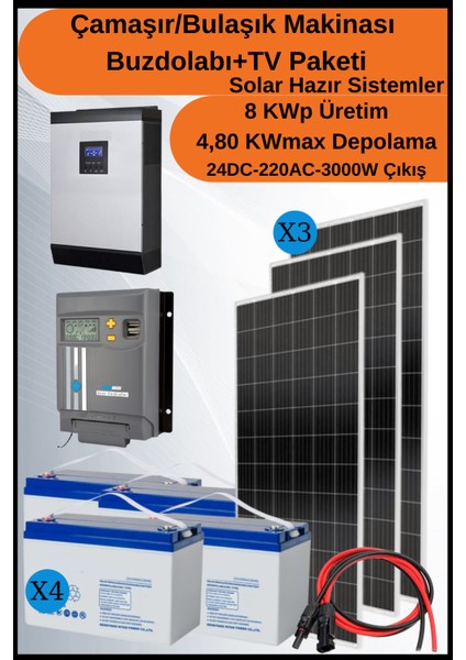 N&D Lighting Çamaşır/bulaşık Makinesi+Buzdolabı+Tv Short Mono Solar Paket 8kwp