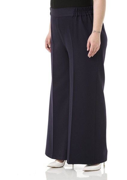 Büyük Beden Beli Yanlardan ve Arkadan Lastikli Bol Paça Double Lacivert Pantolon fırsatları