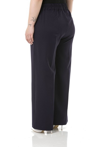 Büyük Beden Beli Yanlardan ve Arkadan Lastikli Bol Paça Double Lacivert Pantolon indirimleri