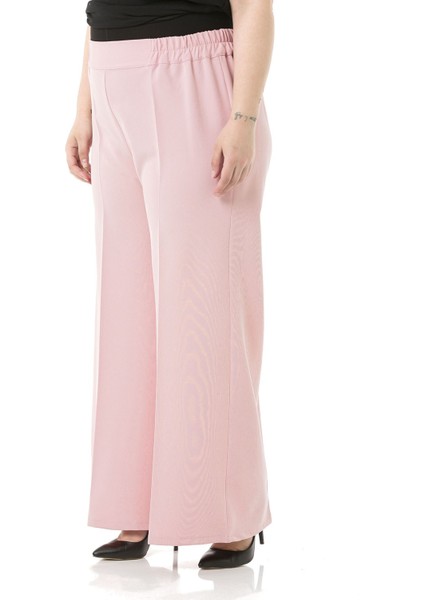 Büyük Beden Beli Yanlardan ve Arkadan Lastikli Bol Paça Double Pudra Rengi Pantolon indirimleri