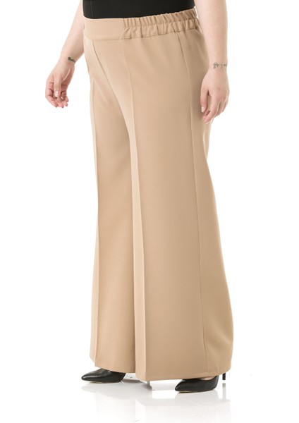 Büyük Beden Beli Yanlardan ve Arkadan Lastikli Bol Paça Double Vizon Pantolon indirimleri