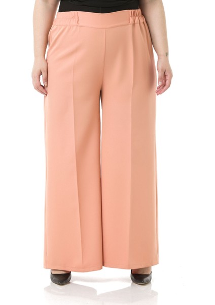 Büyük Beden Beli Yanlardan ve Arkadan Lastikli Bol Paça Double Somon Pantolon