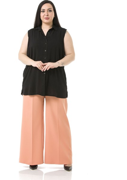 Büyük Beden Beli Yanlardan ve Arkadan Lastikli Bol Paça Double Somon Pantolon fiyatları