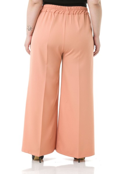 Büyük Beden Beli Yanlardan ve Arkadan Lastikli Bol Paça Double Somon Pantolon modelleri