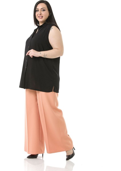 Büyük Beden Beli Yanlardan ve Arkadan Lastikli Bol Paça Double Somon Pantolon fırsatları