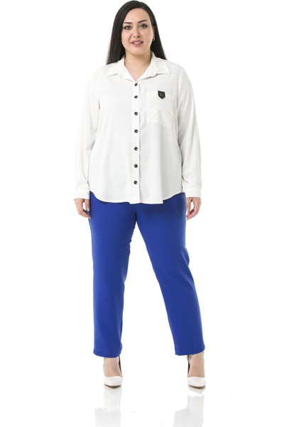 Büyük Beden Beli Yanlardan Lastikli Fermuarlı Paçası Yırtmaçlı Indigo Pantolon fiyatları