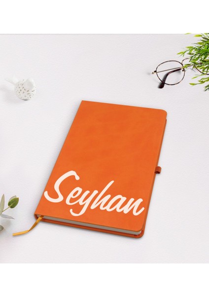 Kişiye Özel El Yazılı Turuncu Termo Deri Defter Model 2