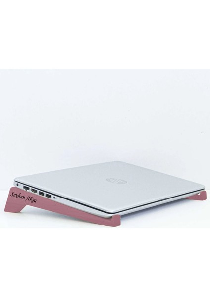 Kişiye Özel Taşınabilir Ahşap Pembe Notebook Laptop Standı