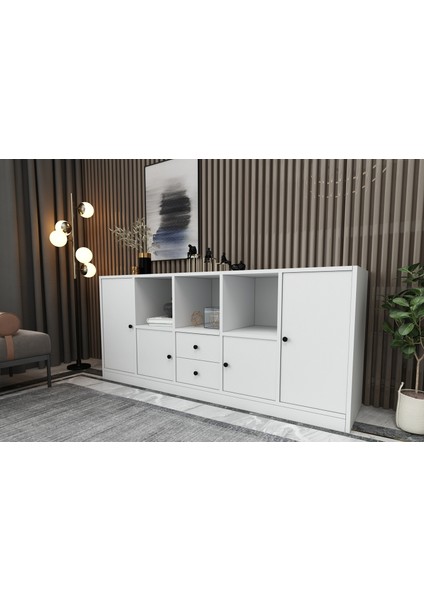 Rafli Dolapli Çekmeceli Konsol Beyaz 160 cm KNS-1021-Ç