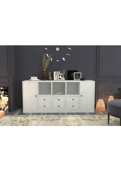 Rafli Dolapli Çekmeceli Konsol Beyaz 160 cm KNS-1023-Ç fiyatları
