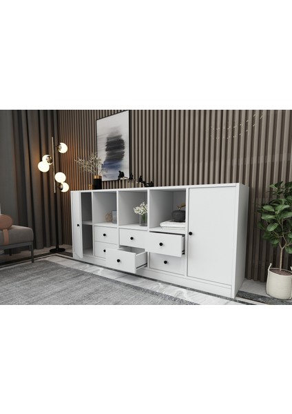 Rafli Dolapli Çekmeceli Konsol Beyaz 160 cm KNS-1023-Ç modelleri