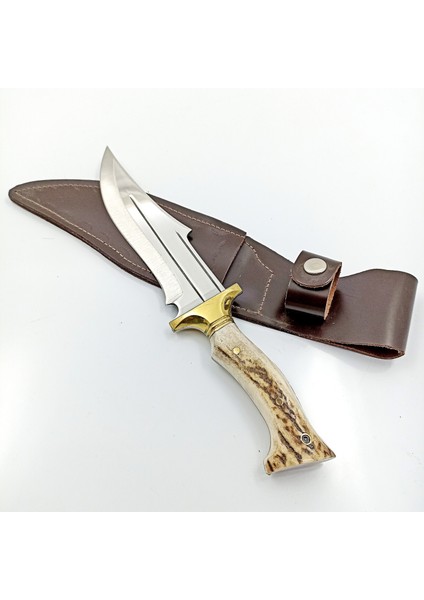 El Yapımı Kamp Bıçağı 30,5 cm Geyik Boynuzu Kabzeli Paslanmaz Av Bıçağı Deri Kılıflı Bıçak fırsatları