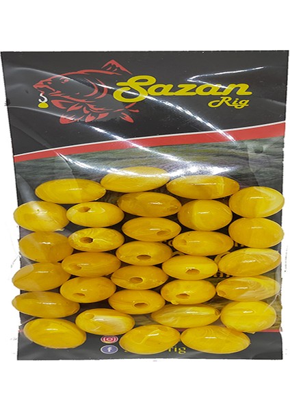 Sazan Rig Oval Boncuk Ebruli Açık Sarı 14 mm (Dar  Delik)