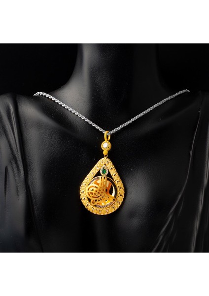 Yeşil Taşlı Damla Tuğra Altın Kolye Ucu fiyatları