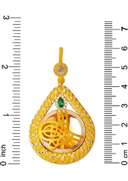 Yeşil Taşlı Damla Tuğra Altın Kolye Ucu modelleri