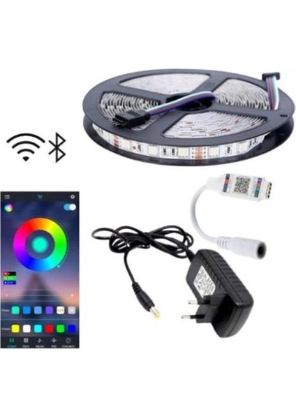 Dora Led Bluetooth Rgb Şerit LED 5050 3 Çip Tak Çalıştır Set 5 Metre-Dış Mekan (Slikonlu)