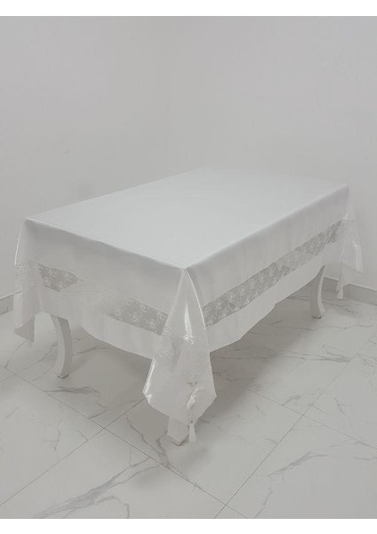 Gelin Lüx Dantelli Monoray Kumaş Beyaz Masa Örtüsü Dikdörtgen 170x230 cm - 1026