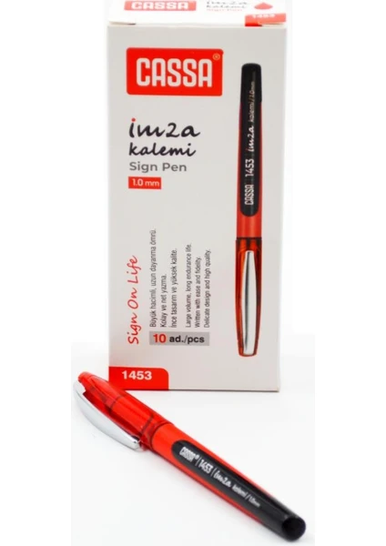 1453 Imza Kalemi 1.0 mm 10 Adet Kırmızı