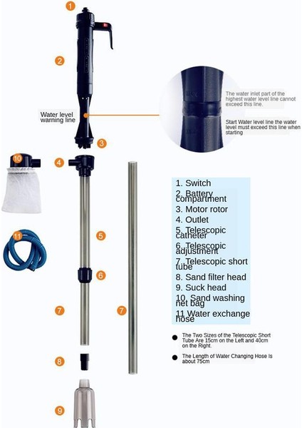 Elektrikli Akvaryum Çakıl Temizleyici Sifon Akvaryum (Yurt Dışından)