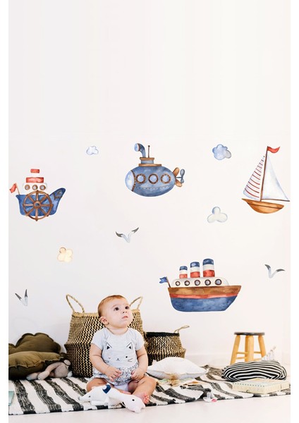 Gemiler ve Denizaltı Temalı Duvar Sticker Seti